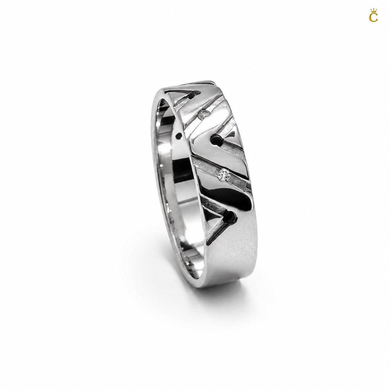 ZigZag Ring Men With Black Stone