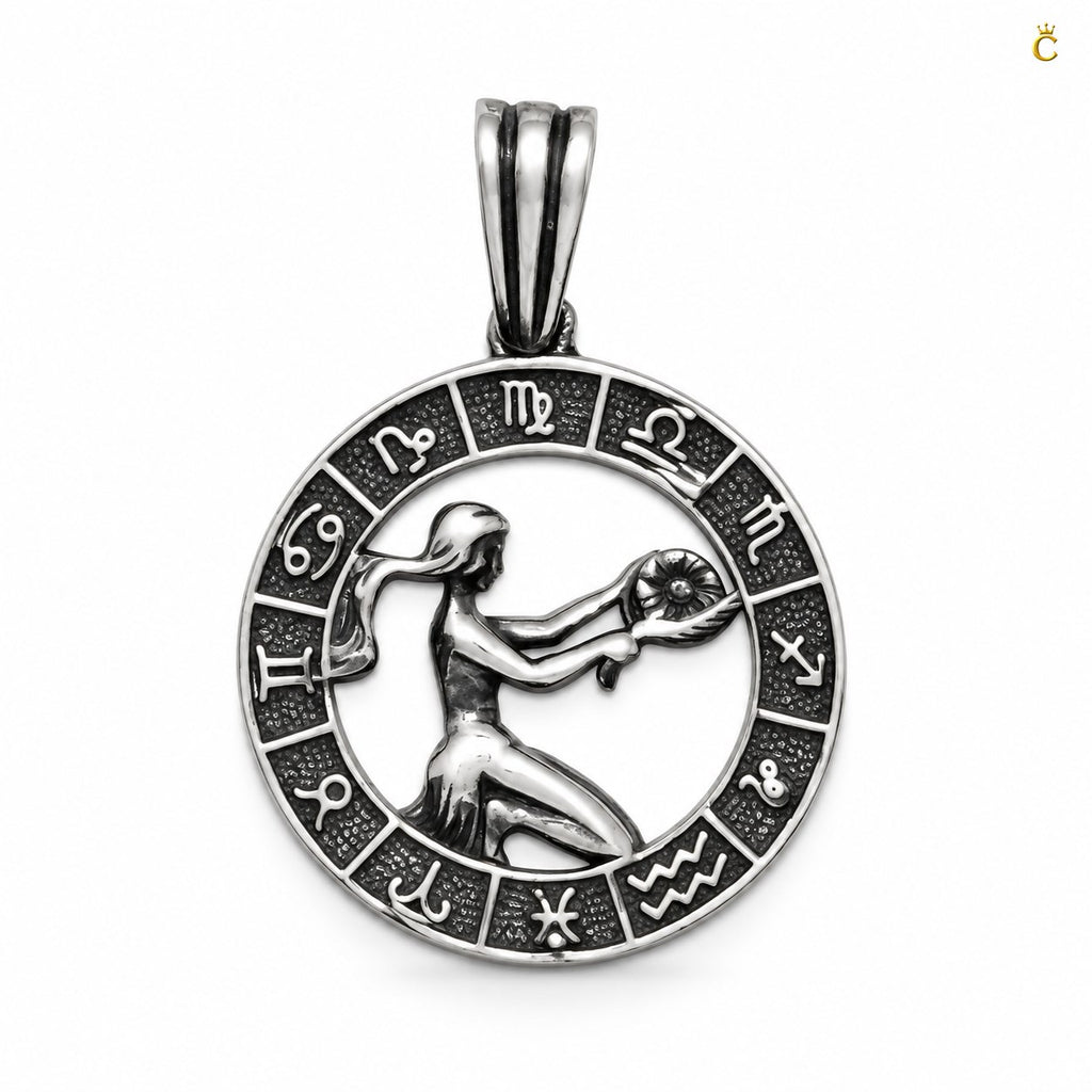 Premium Itallian oxidized Acquarius Zodiac Pendant