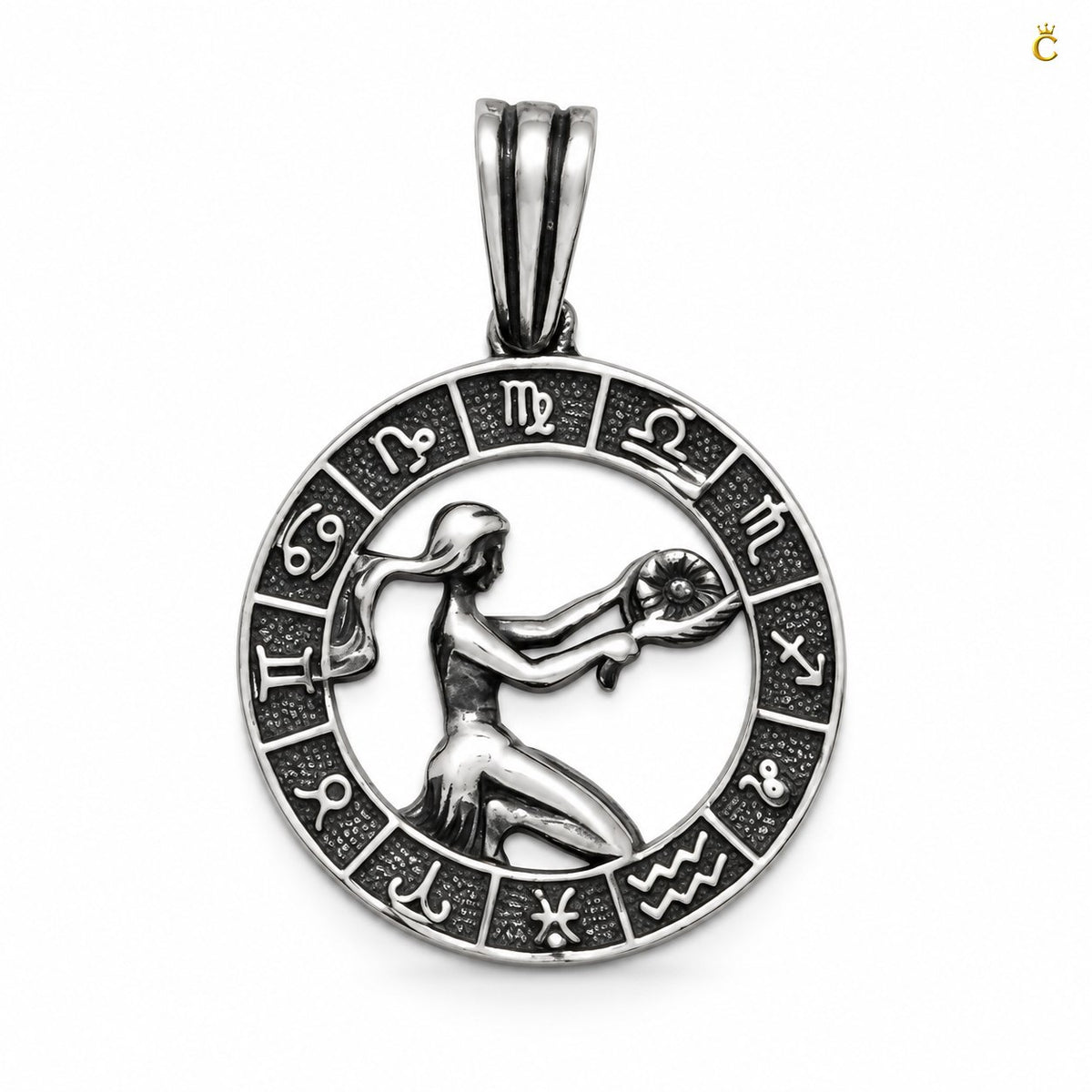 Premium Itallian oxidized Acquarius Zodiac Pendant