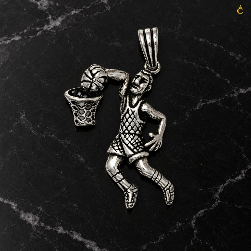 Peimium oxidized silver basket ball champ pendant