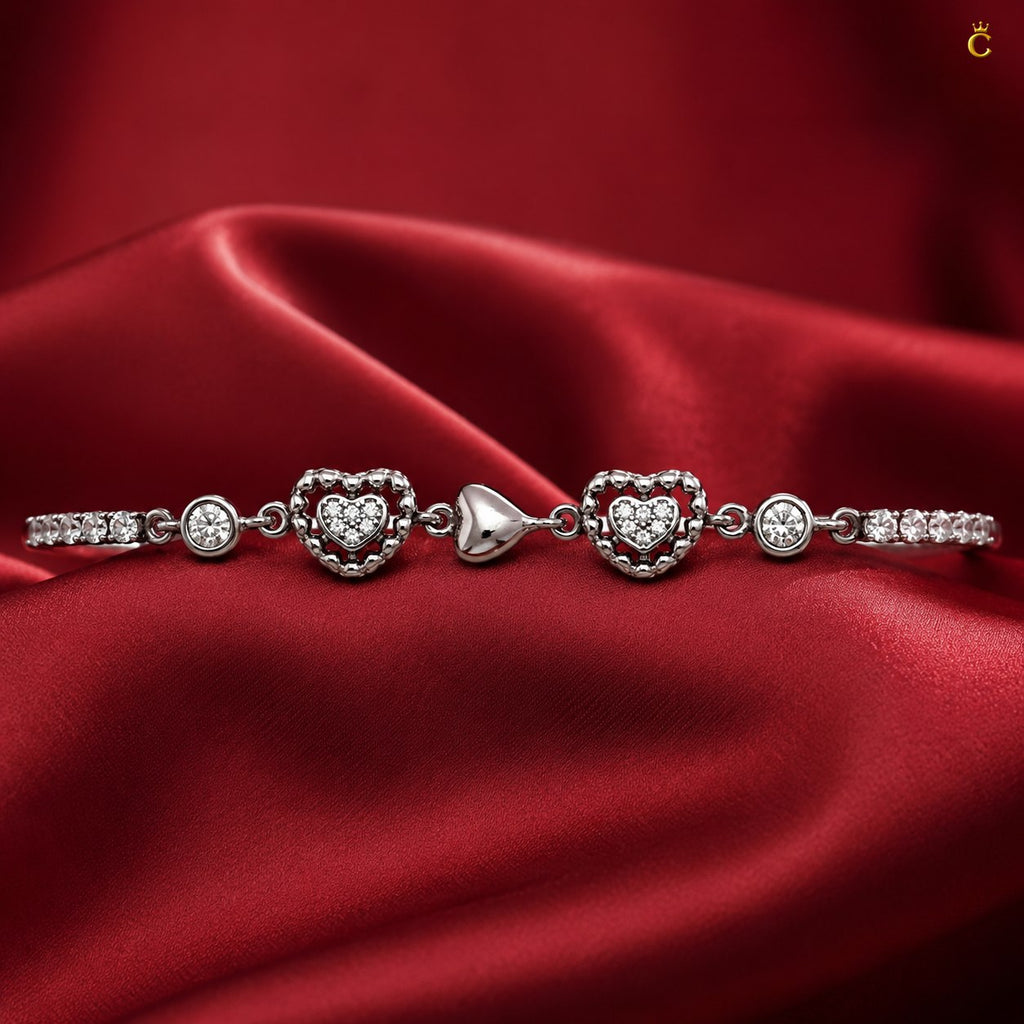 Interlinked Heart Tennis Silver Bracelet