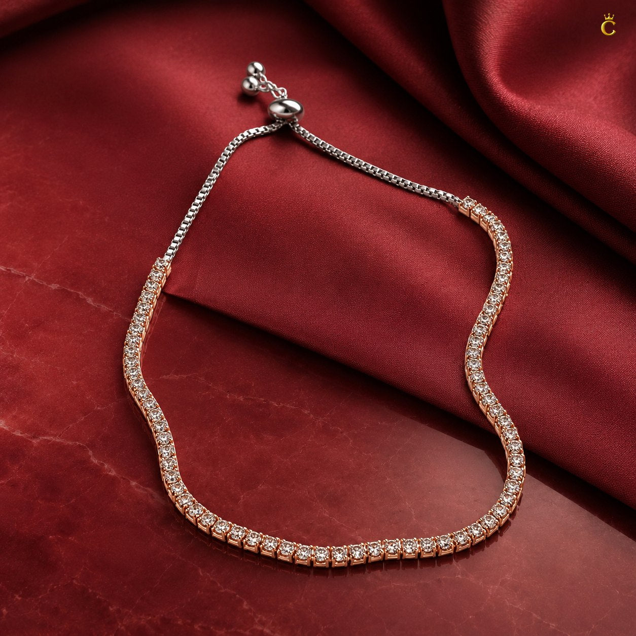 Rose Gold Plated Silver Adjustable Tennis Bracelet