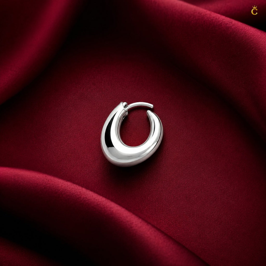 Chunky Silver Huggie Hoop Earrings