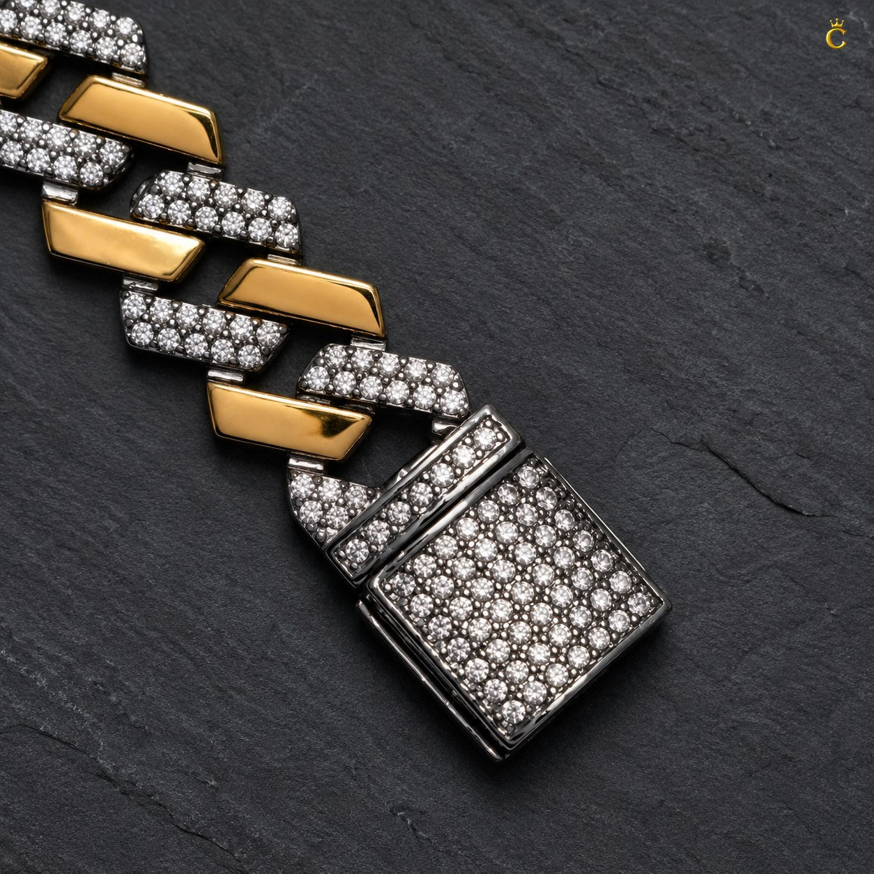 Men's Premium Two-Tone Iced-Out Cuban Link Bracelet