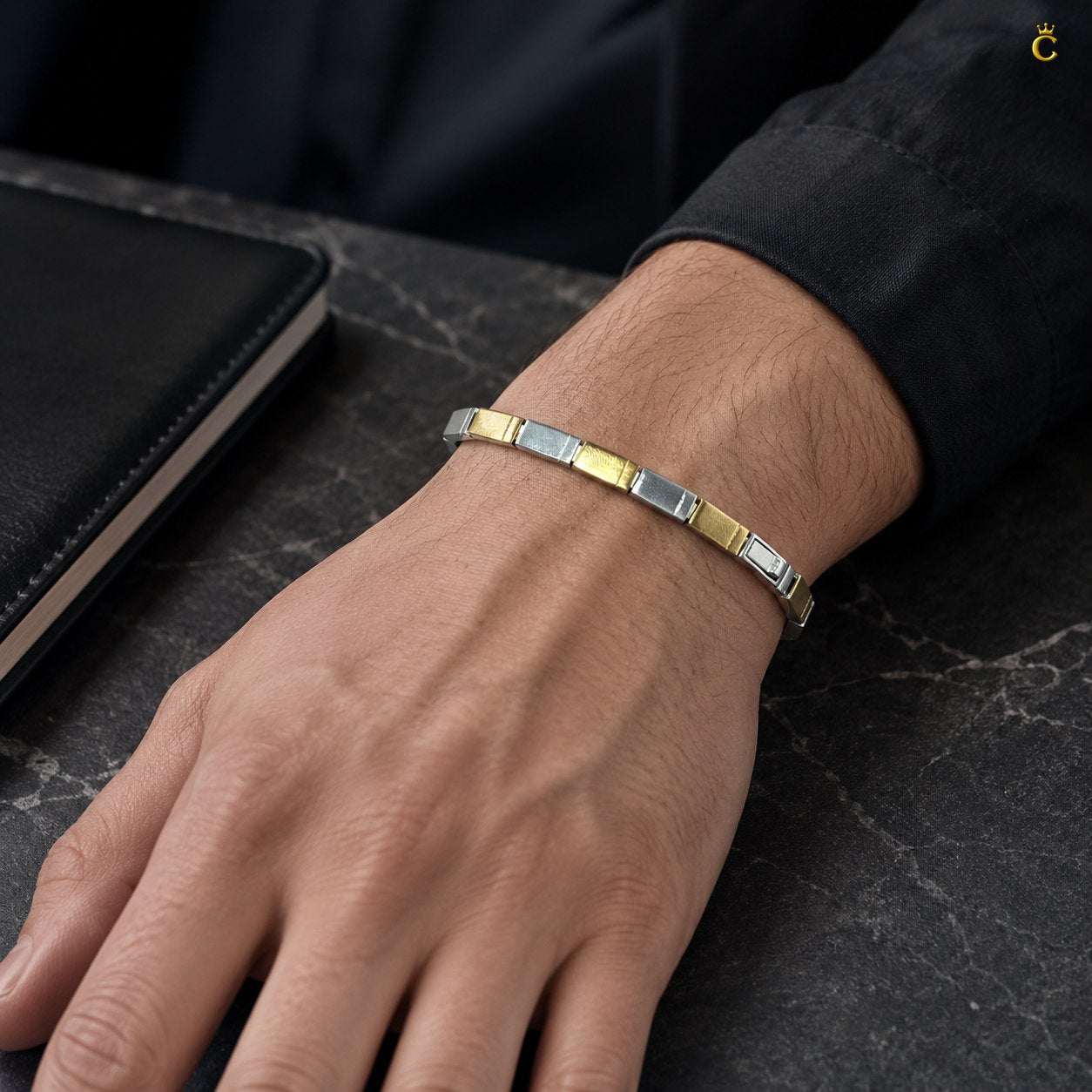 Modern Two-Tone Silver Men's Link Bracelet
