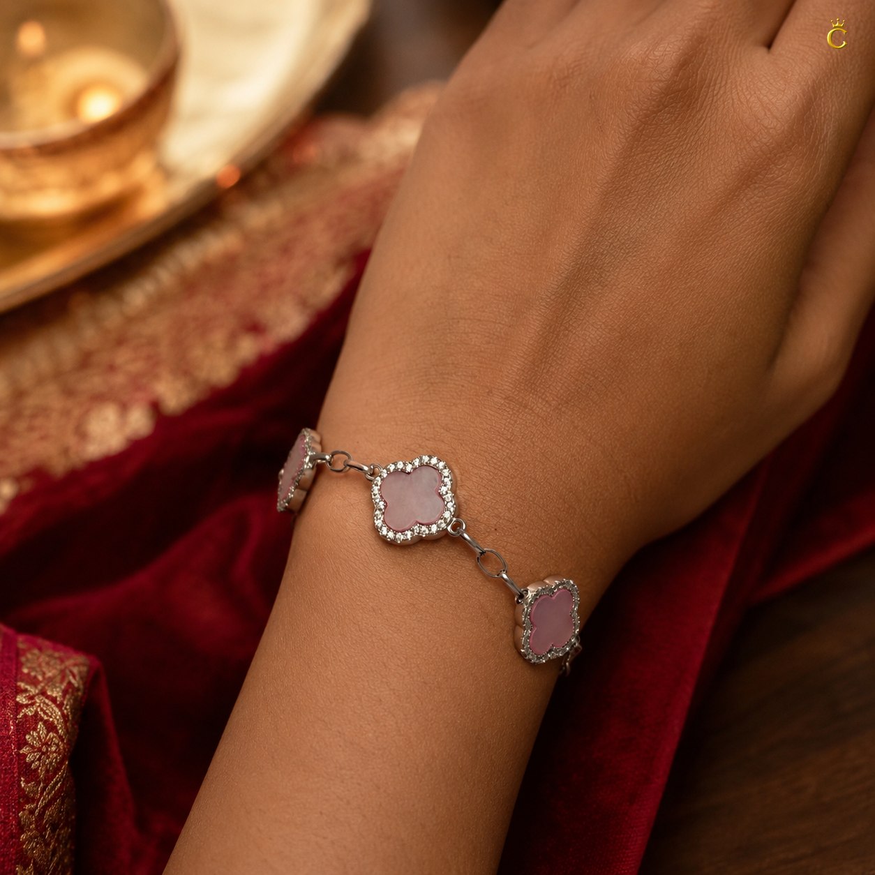 Celestora Luxurious Pink Clover 3 motiffs Van cliff Bracelet