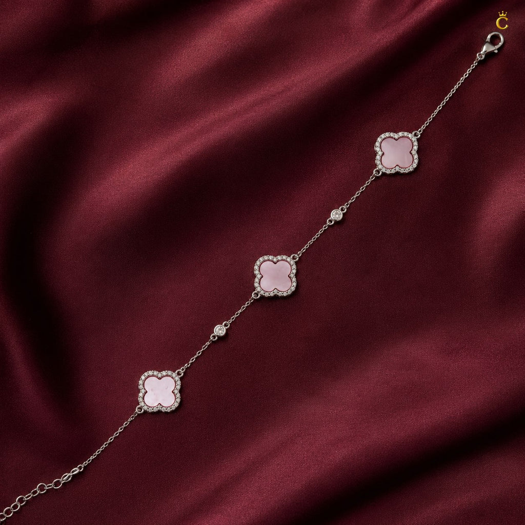 Celestora- Blush Pink three Clovers Zircon studs Van cliff Bracelet