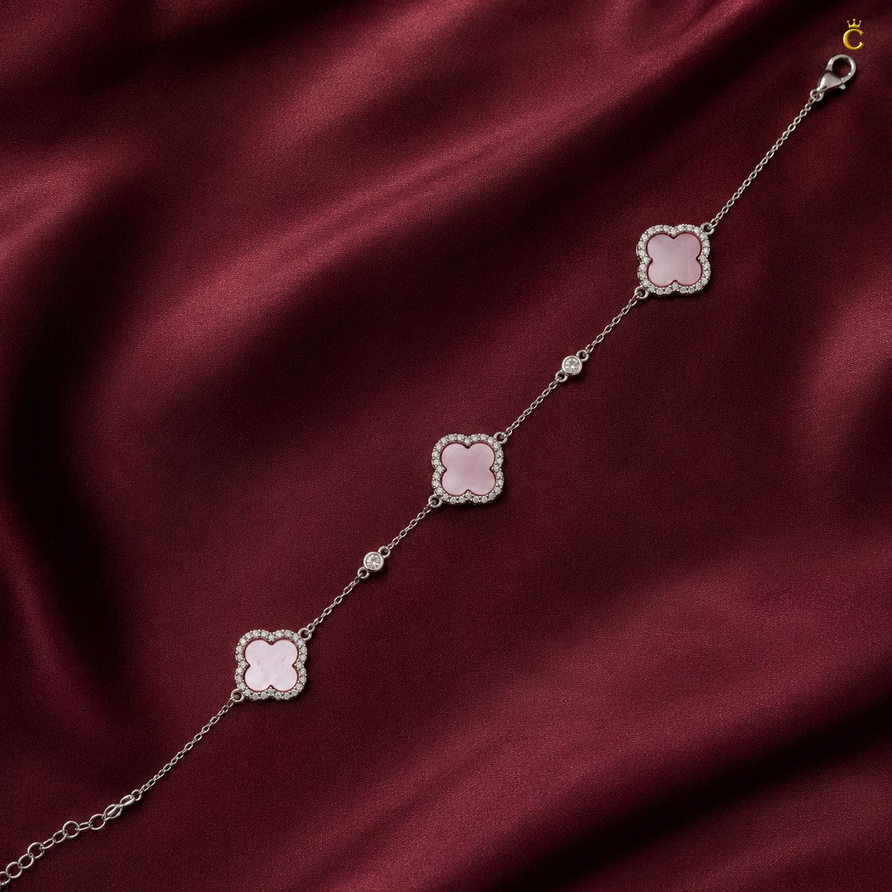 Celestora- Blush Pink three Clovers Zircon studs Van cliff Bracelet