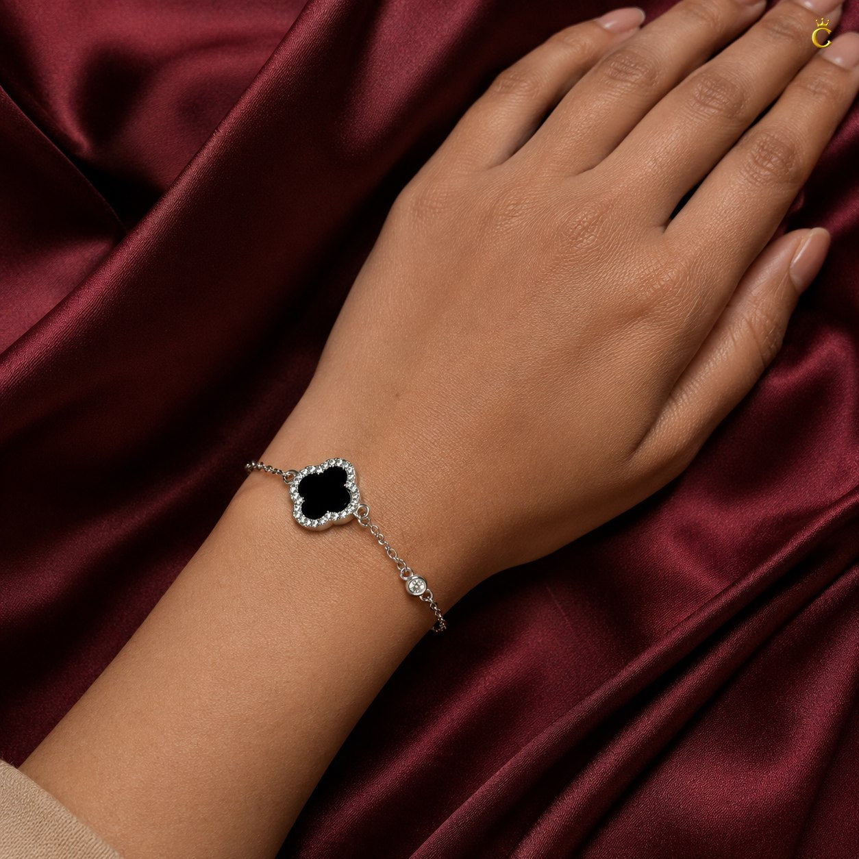 Celestora Onyx Black Clover with Zircon studded Van cliff Bracelet