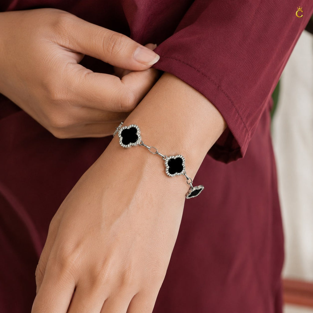 Celestora Onyx Black Three Clover Van cliff Bracelet