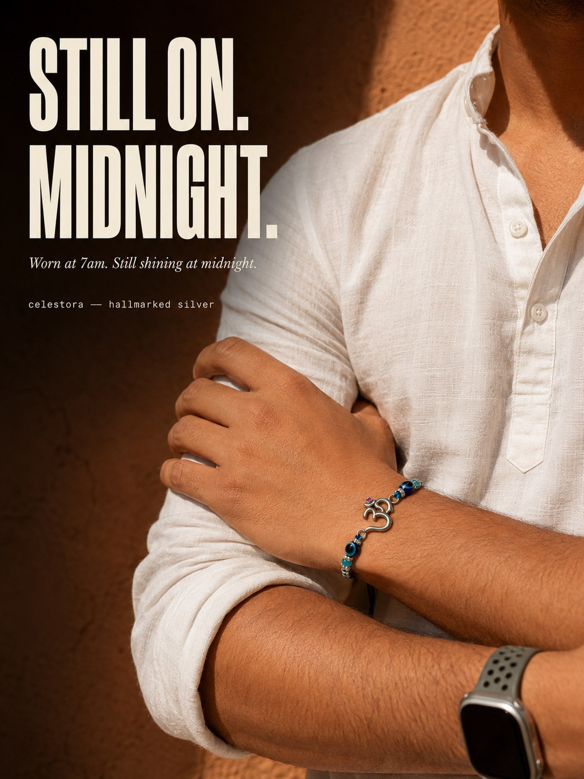 Celestora- Silver Om Evil Eye Premium Rakhi/ Bracelet