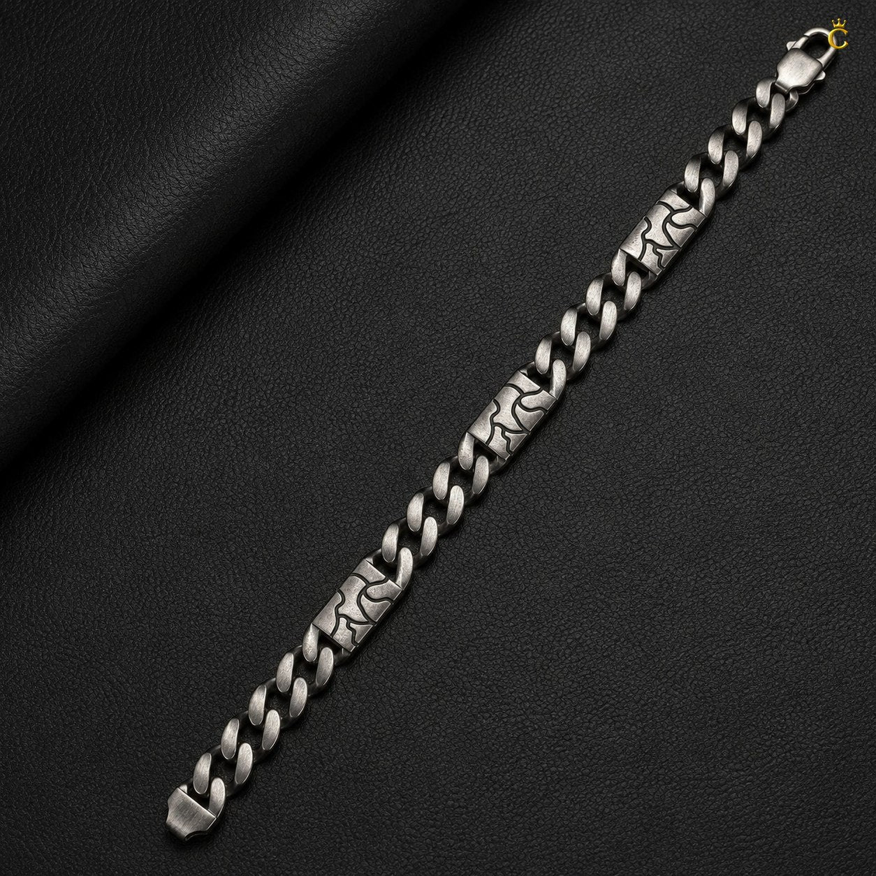 Celestora - Silver Italian-style Premium oxidized Curb bracelet: