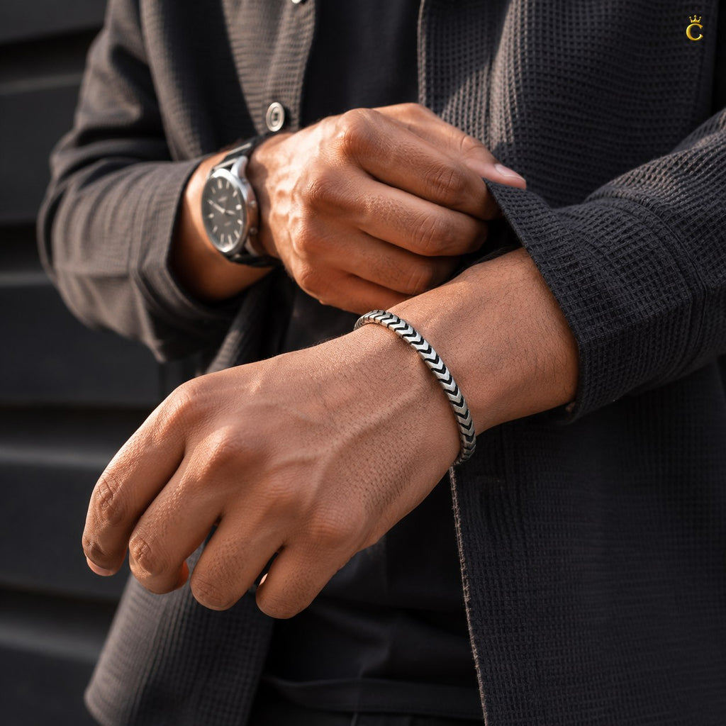 Celestora Stylish Turkish Silver Weave Bracelet for Men
