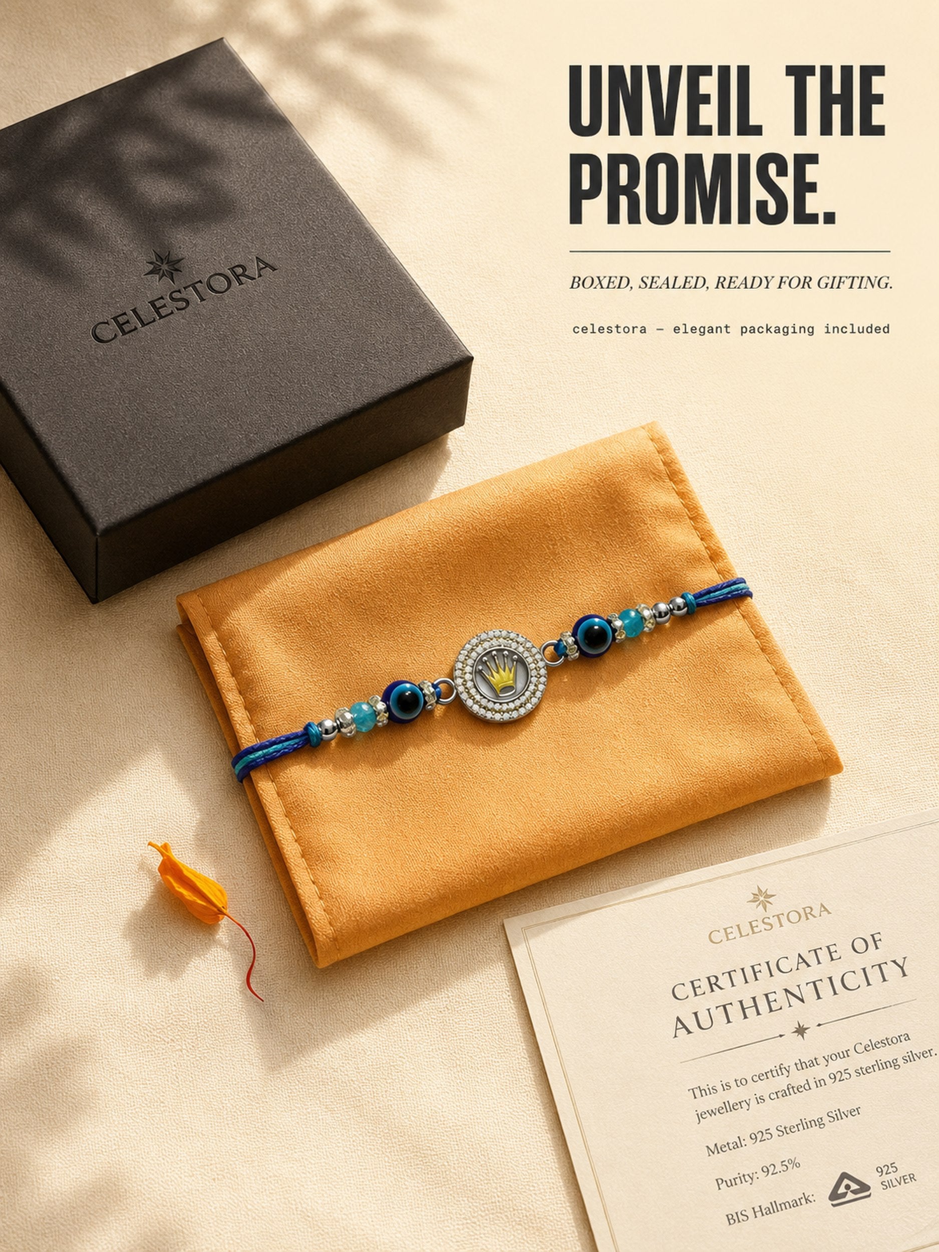 Celestora - Royal Crown with Evil eye Silver Rakhi/ Bracelet