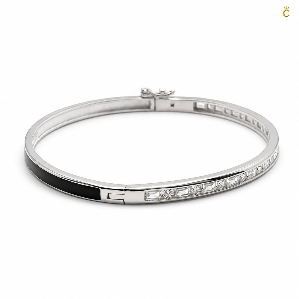 Silver Stone Studded Hinged Bangle