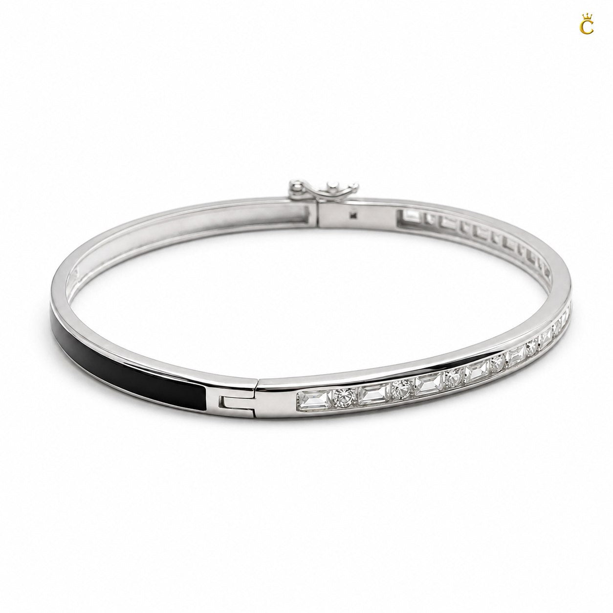 Silver Stone Studded Hinged Bangle