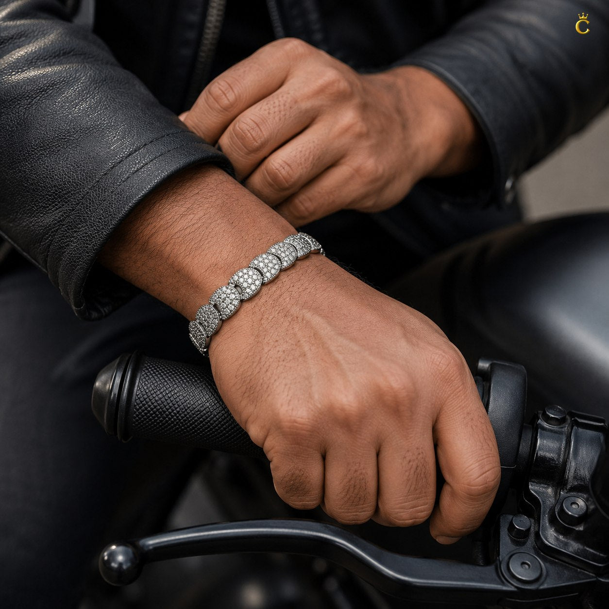 Premium Silver Pave Link Men's Bracelet