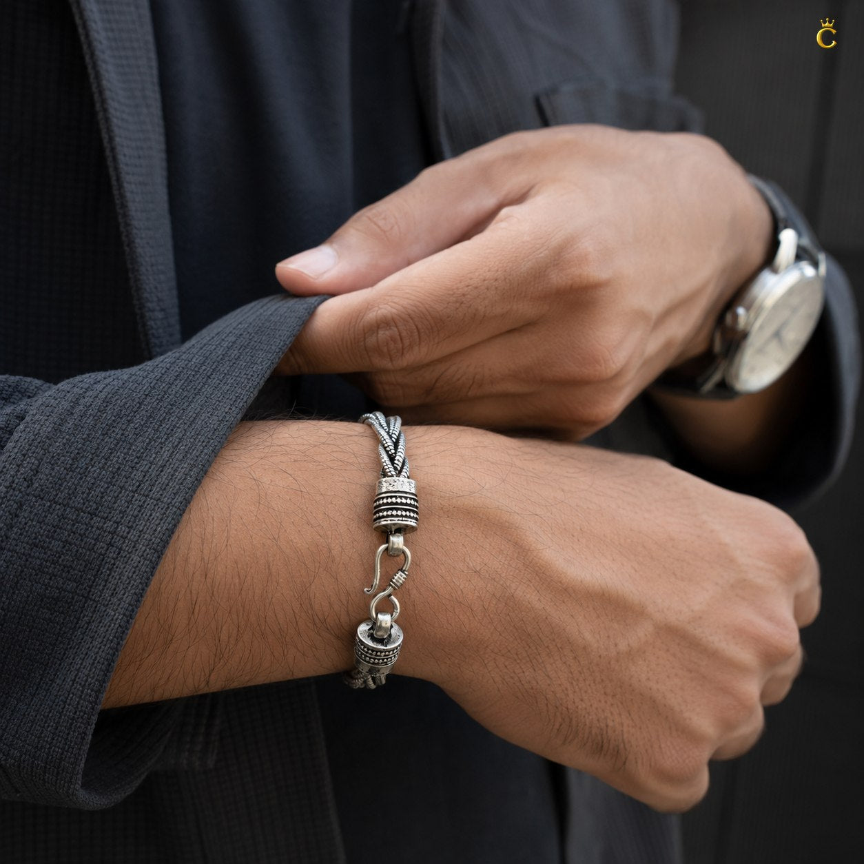 Celestora Braided Silver Bracelet with Hook Lock