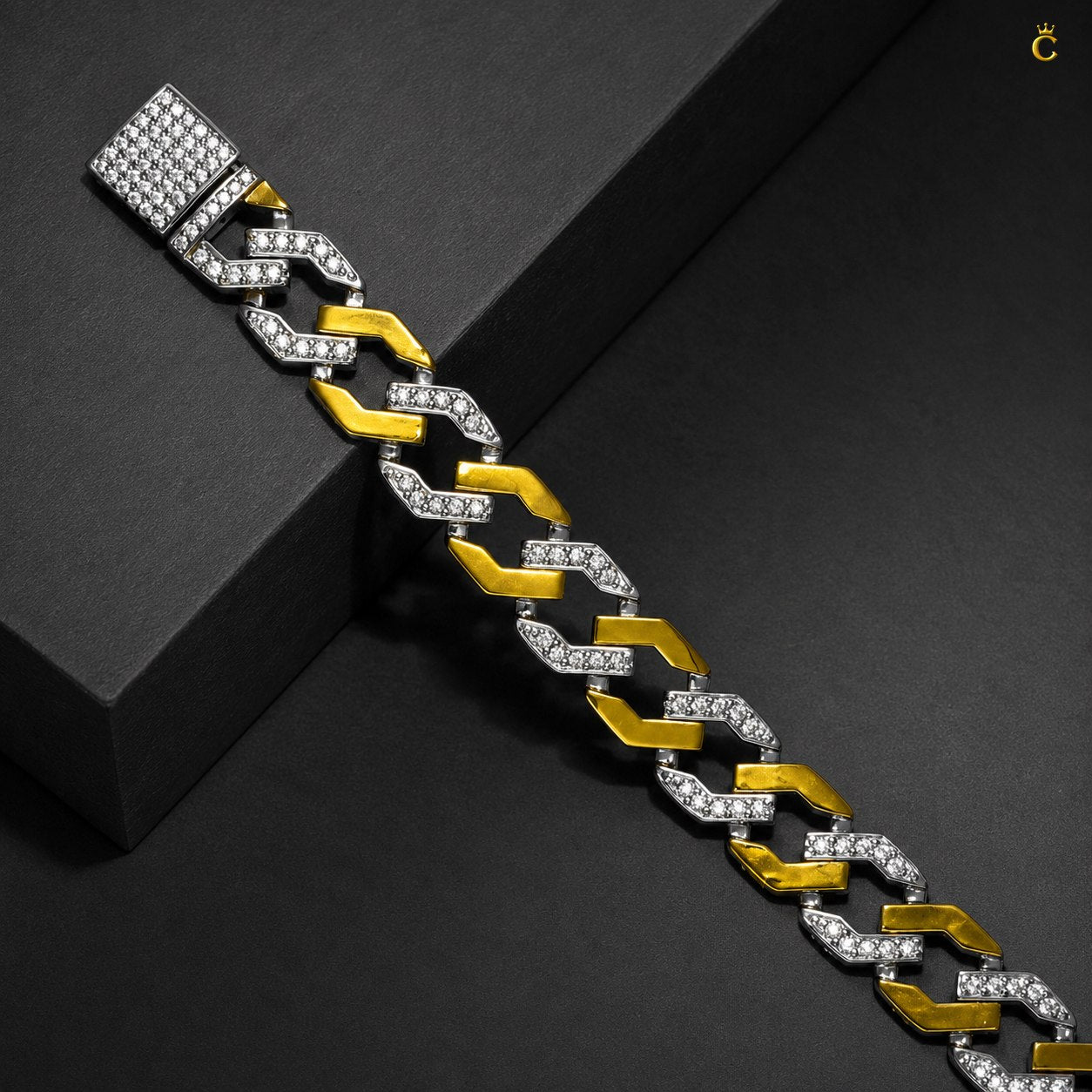 Men's Two-Tone Iced Silver Cuban Bracelet