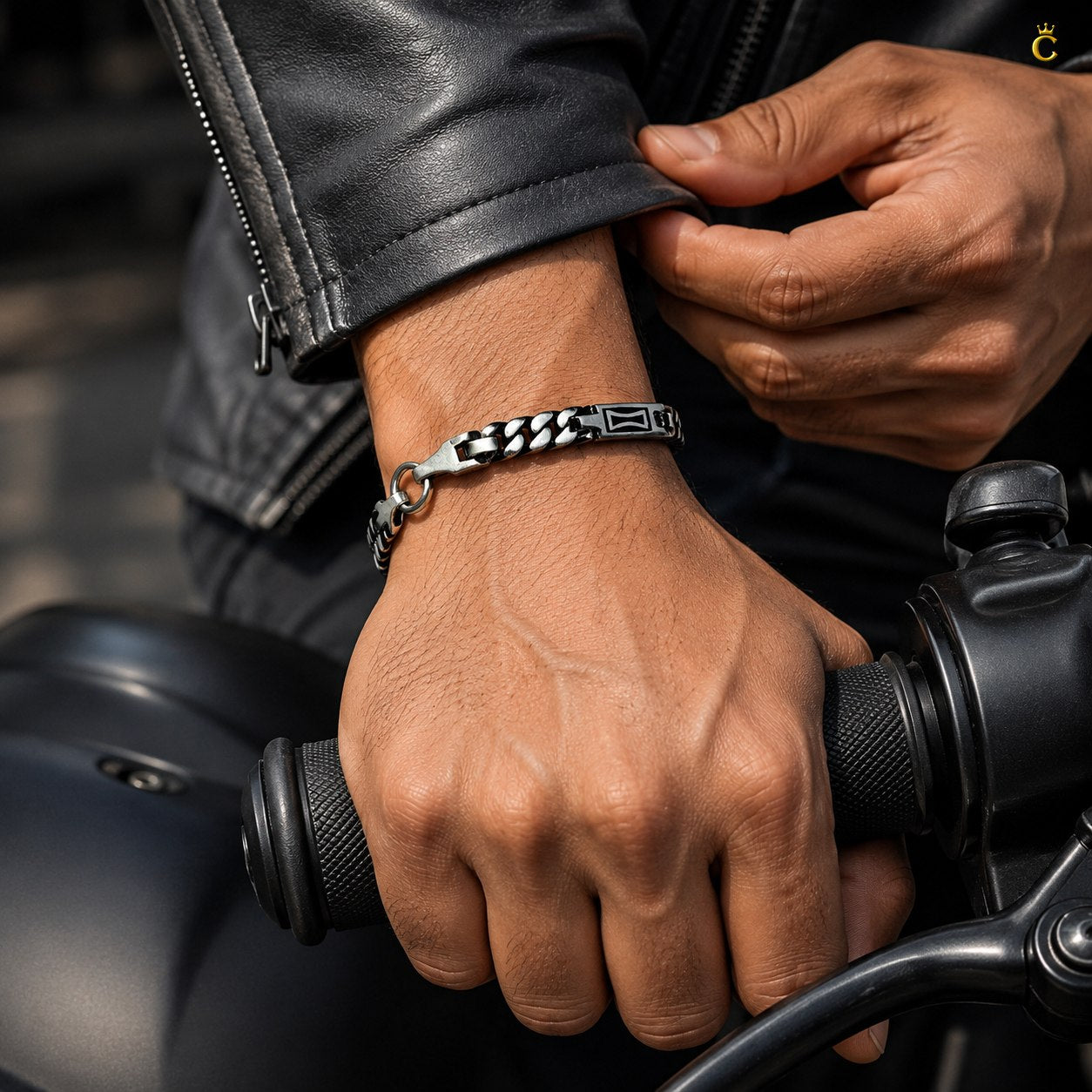Silver Geometric Link Bracelet for Men