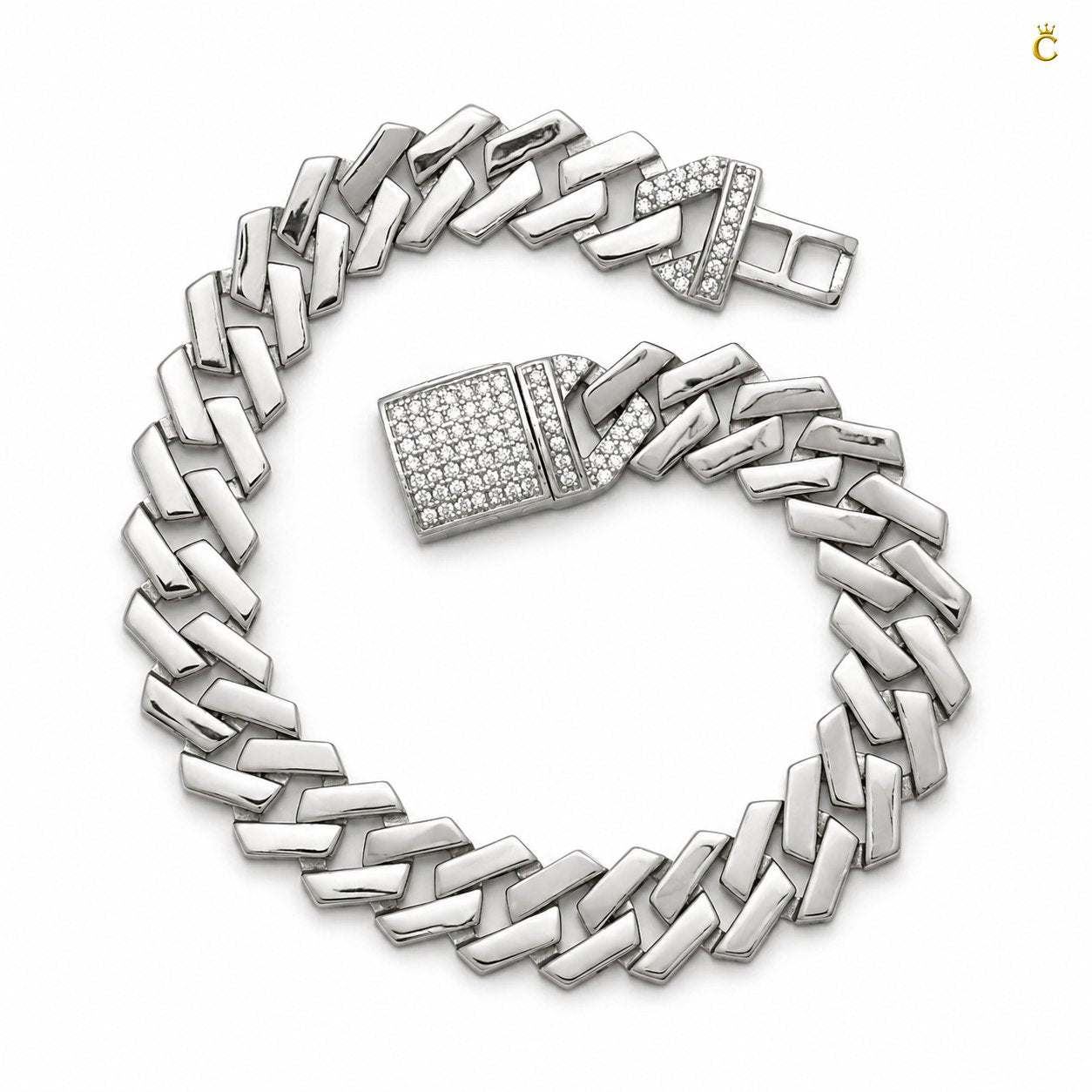 Rhodium Crisp Zircon Stone Curb Bracelet
