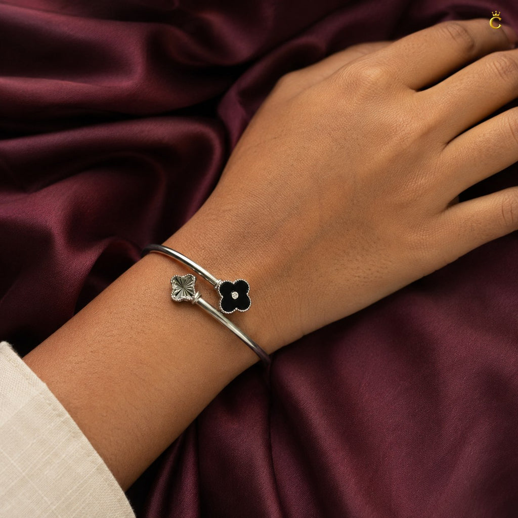 Celestora-Silver Midnight Black Clover Open Kada/ Cuff