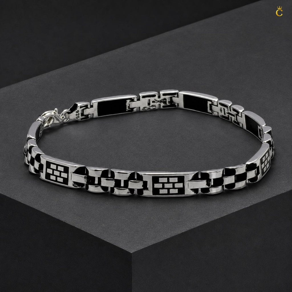 Block Design Oxidised Black Enamel Bracelet