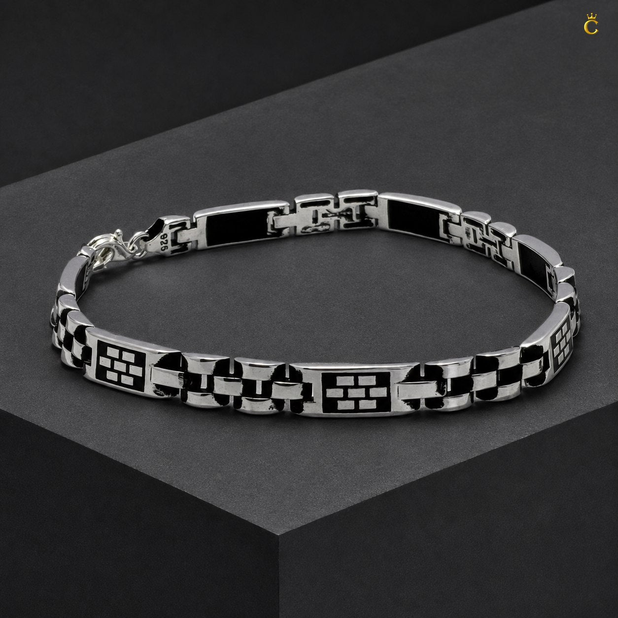 Block Design Oxidised Black Enamel Bracelet