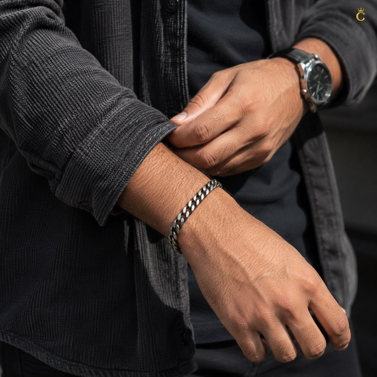 Silver Curb Chain Bracelet for Men