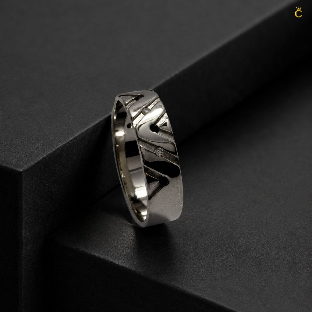 ZigZag Ring Men With Black Stone