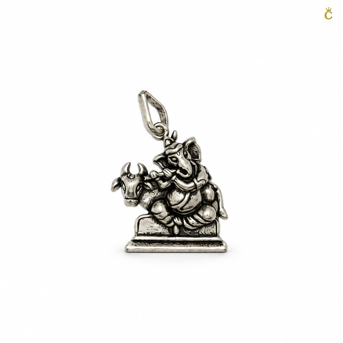 Oxidized Lord Ganesha with Bansuri and Holy cow Silver pendant