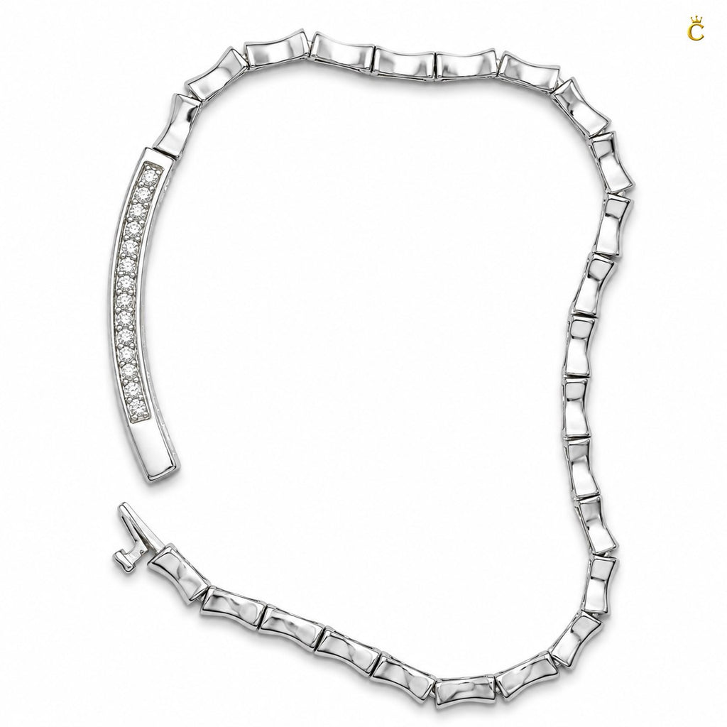 Interlocking Bamboo Bar Diamond Silver Bracelet