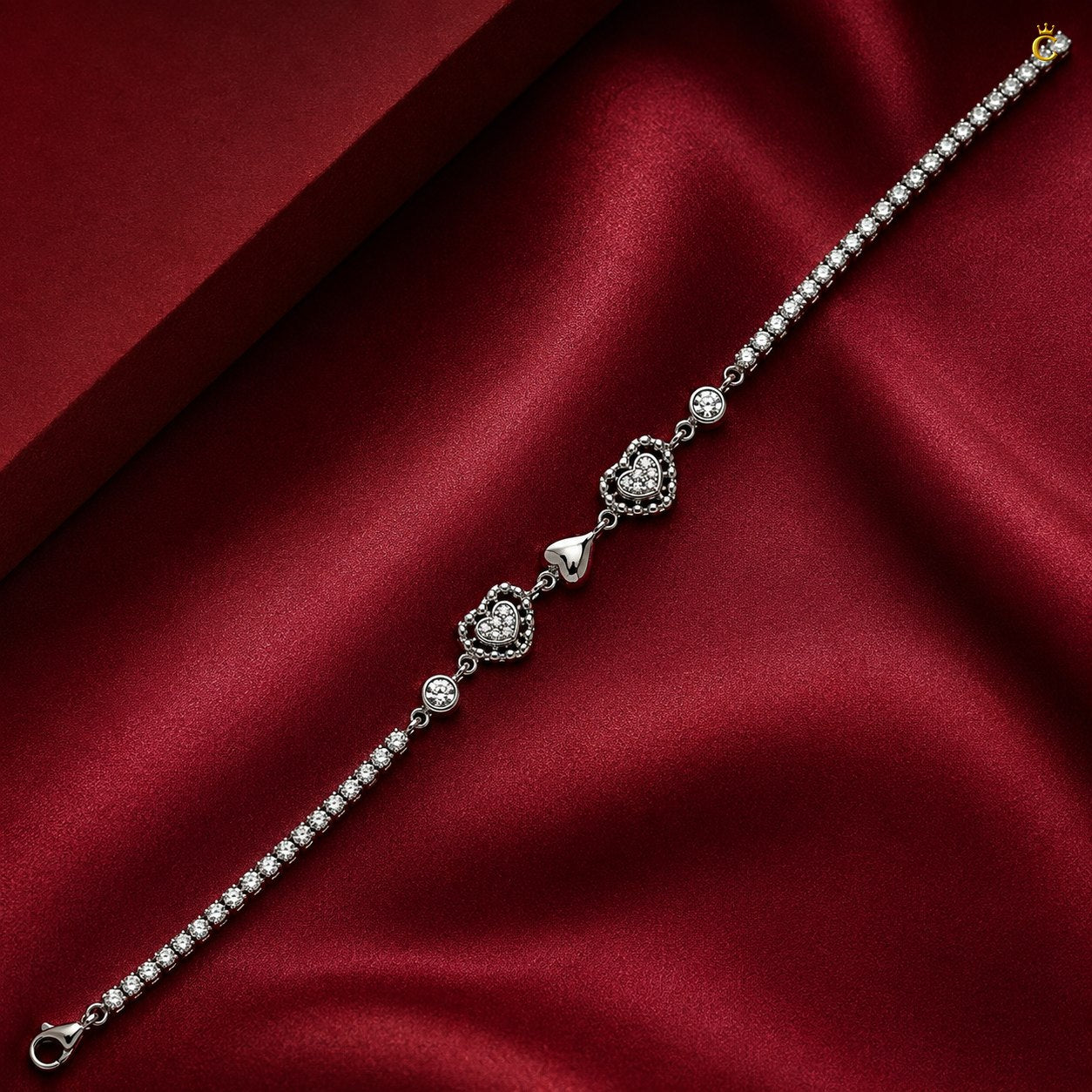 Interlinked Heart Tennis Silver Bracelet