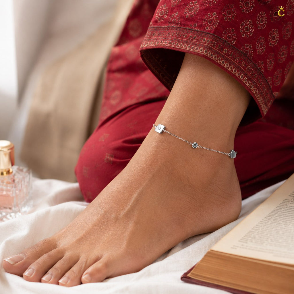 Celestora Silver Minimalist Multi Charm Anklet