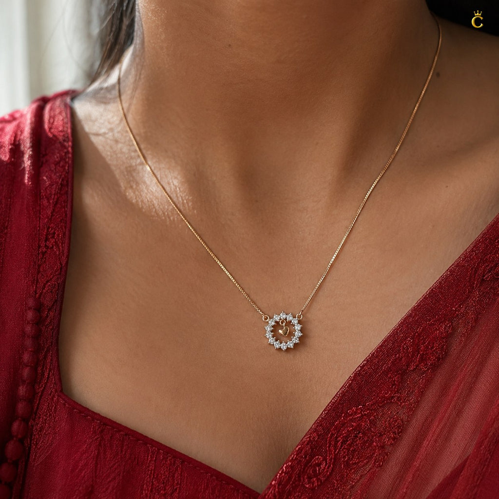 Intertwined Heart and Floral Halo Silver Pendant Necklace