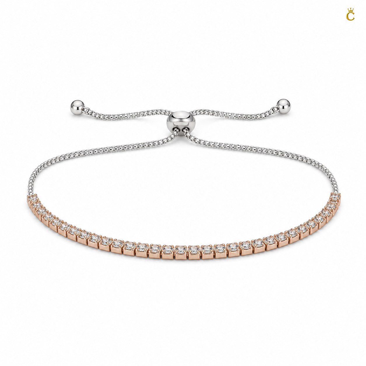 Rose Gold Plated Silver Adjustable Tennis Bracelet
