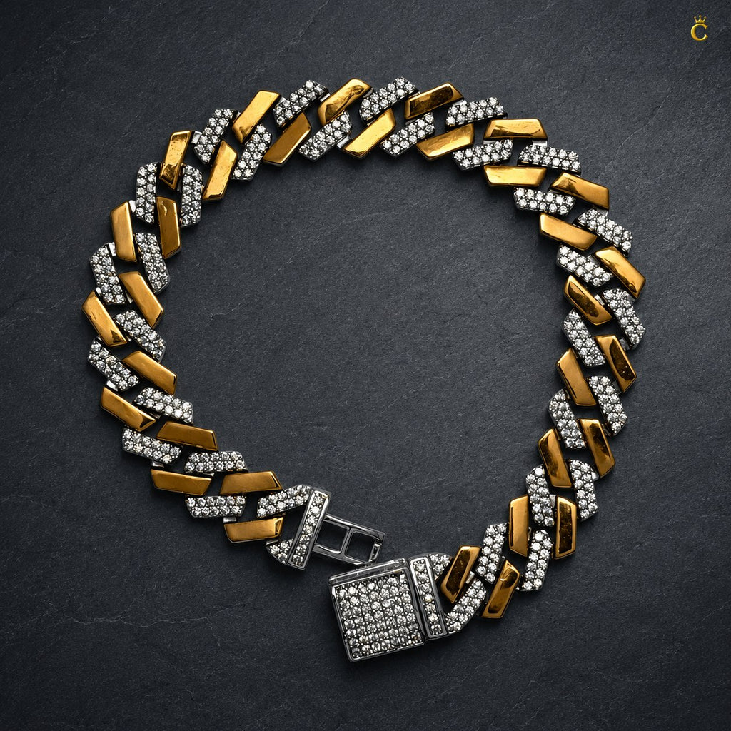 Men's Premium Two-Tone Iced-Out Cuban Link Bracelet