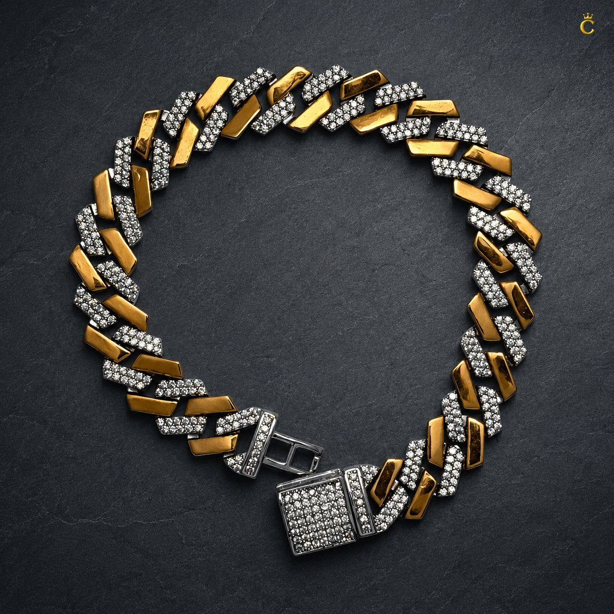 Men's Premium Two-Tone Iced-Out Cuban Link Bracelet