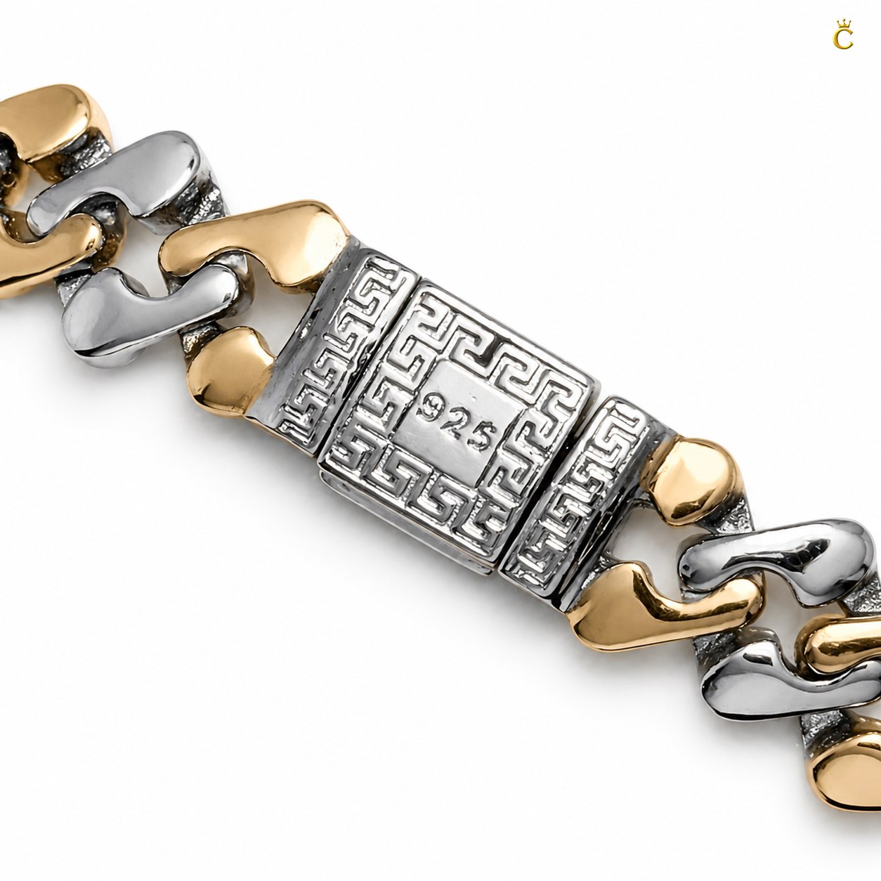 Premium Men's Two-Tone Silver and Rose Gold Accent Link Bracelet