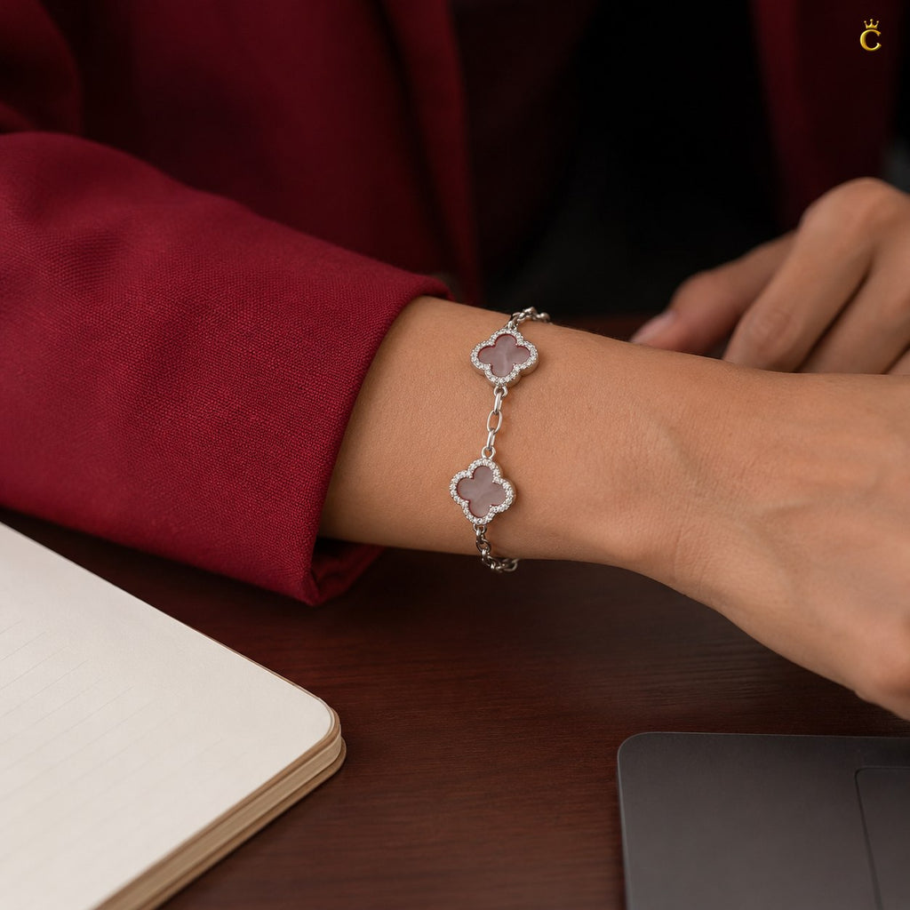 Celestora Luxurious Pink Clover 3 motiffs Van cliff Bracelet