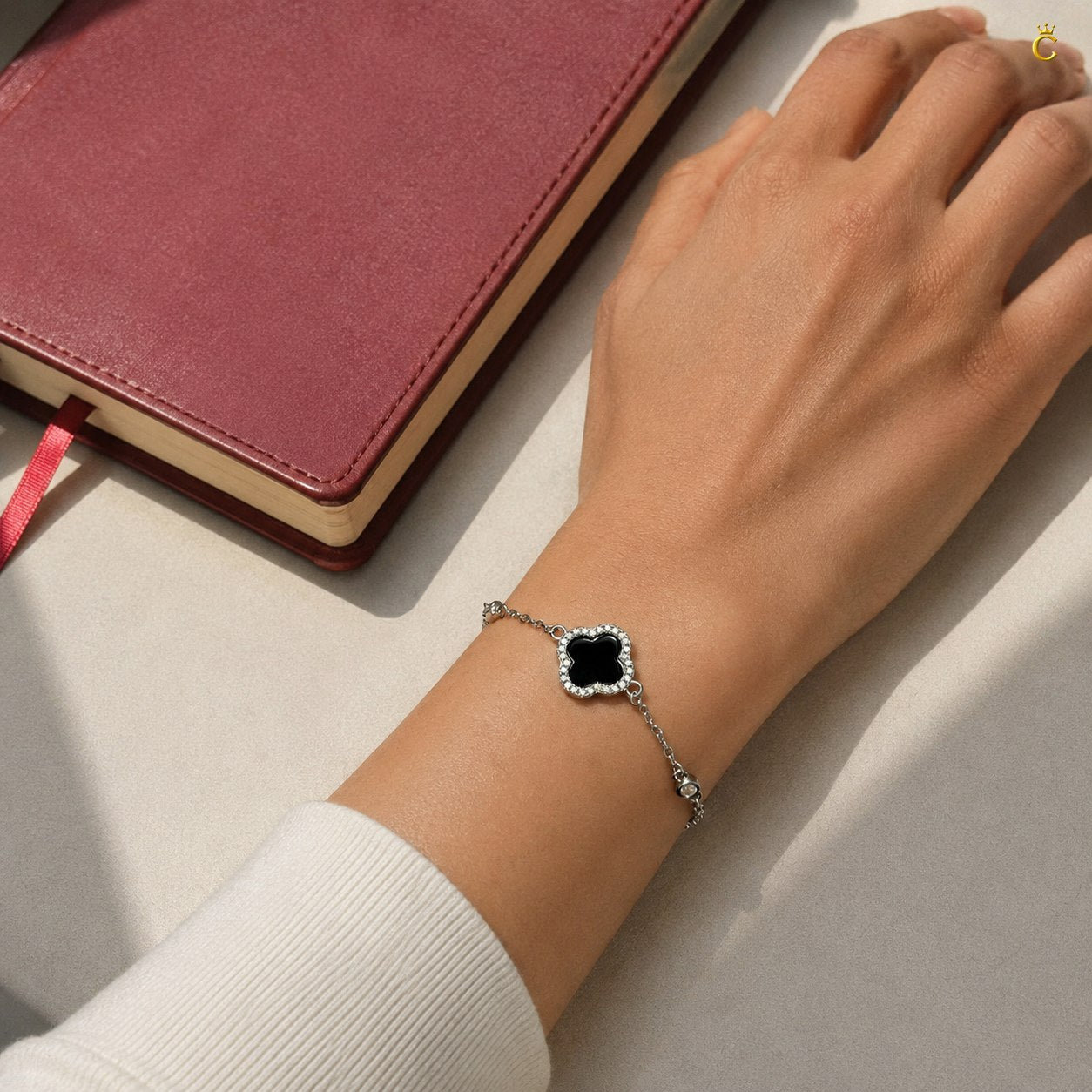 Celestora Onyx Black Clover with Zircon studded Van cliff Bracelet
