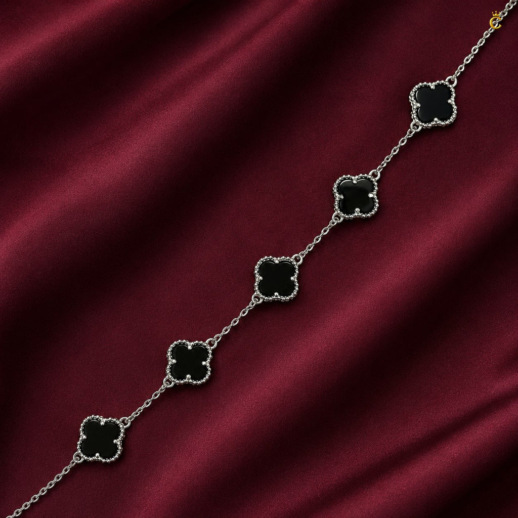 Celestora- Onyx Black Five Clovers Van cliff Bracelet