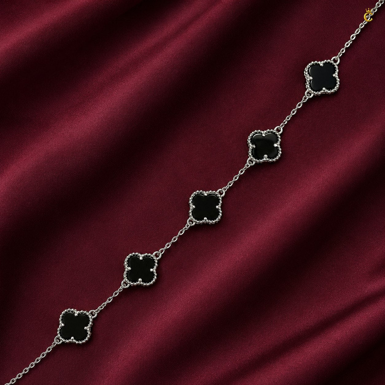 Celestora- Onyx Black Five Clovers Van cliff Bracelet