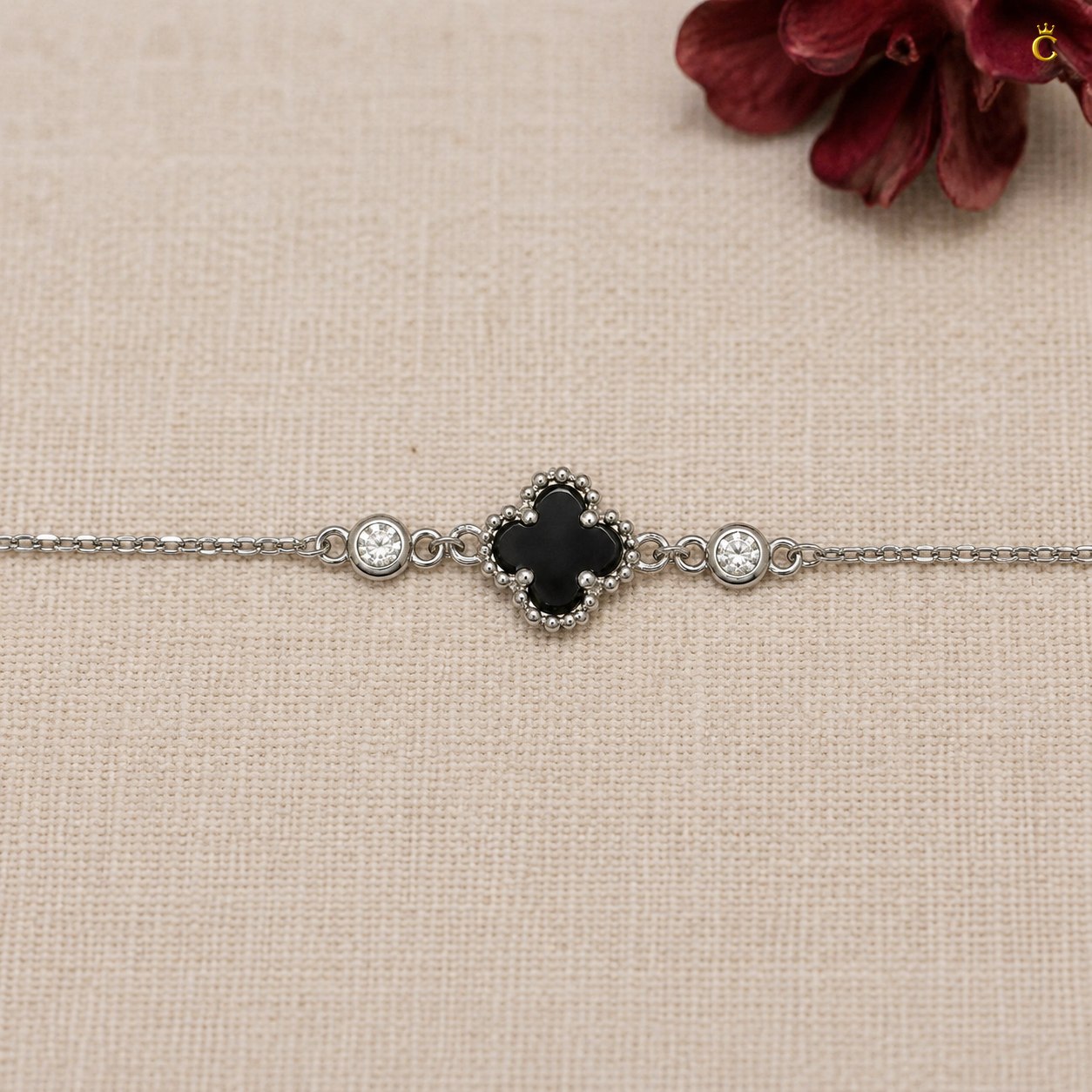 Celestora - Onyx Black Cute Clover Zircon stud Bracelet