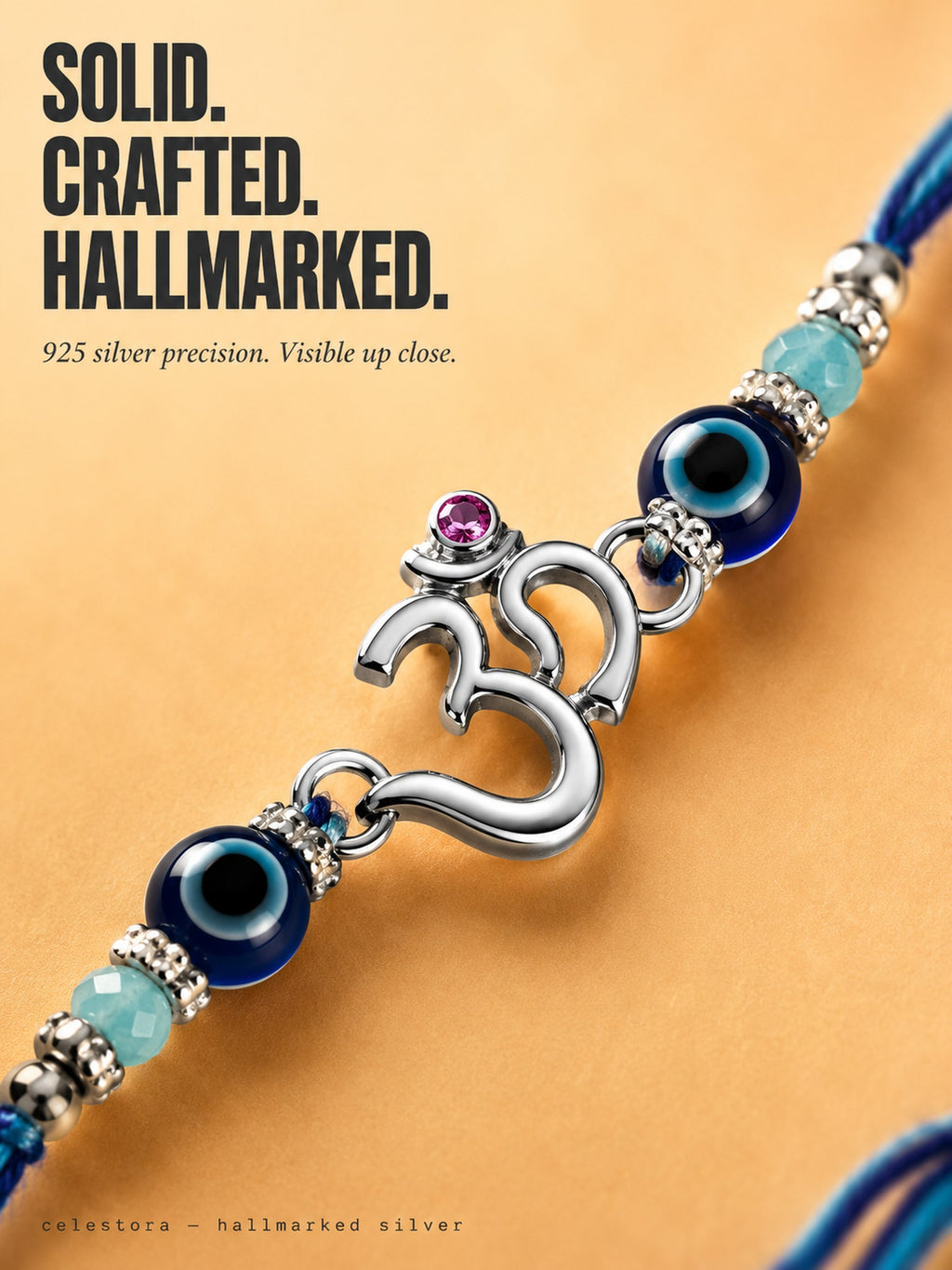 Celestora- Silver Om Evil Eye Premium Rakhi/ Bracelet