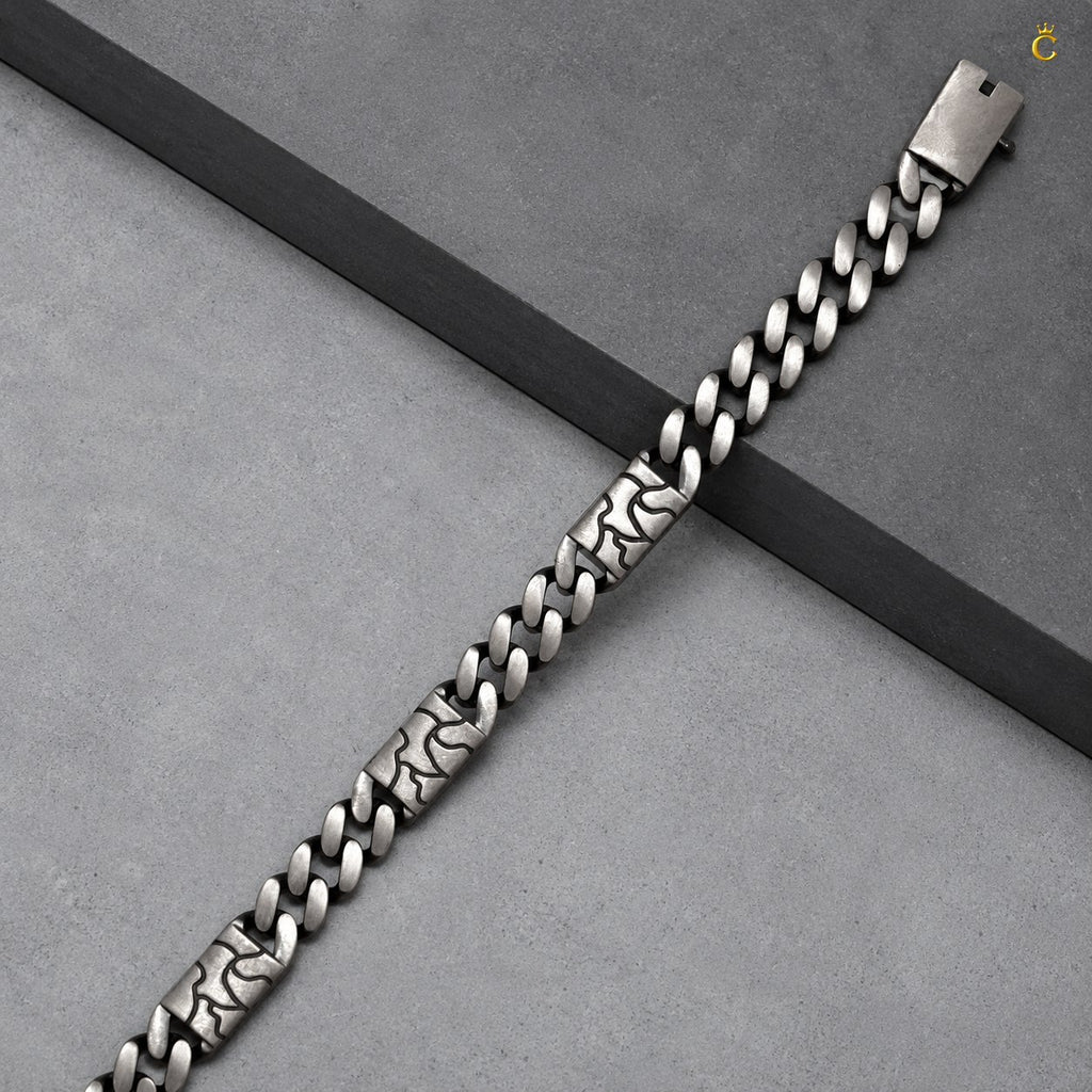 Celestora - Silver Italian-style Premium oxidized Curb bracelet: