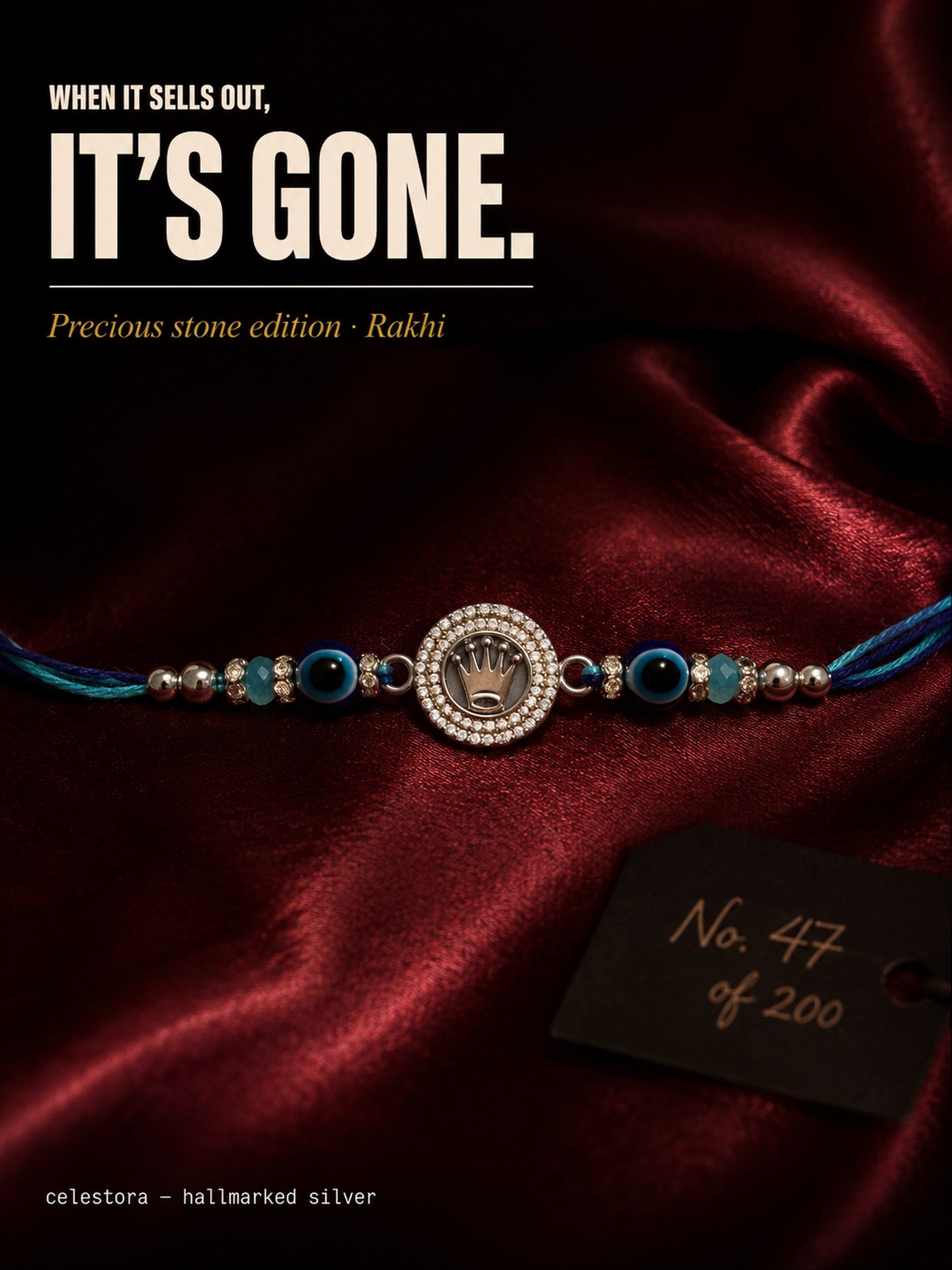 Celestora - Royal Crown with Evil eye Silver Rakhi/ Bracelet