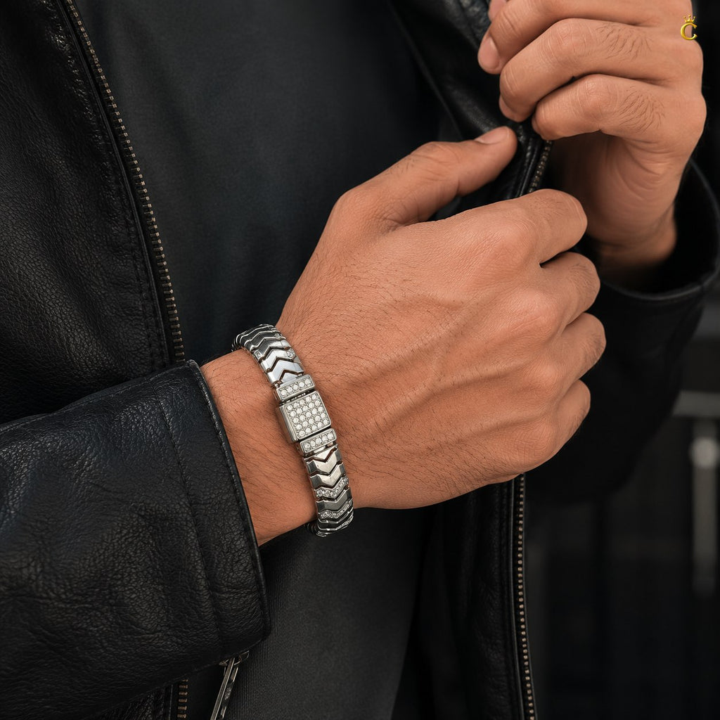 Men's Premium Silver Chevron Link Bracelet