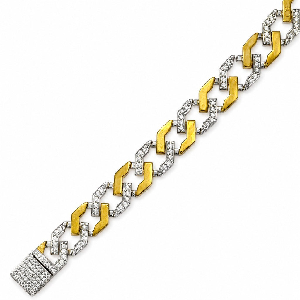 Men's Two-Tone Iced Silver Cuban Bracelet