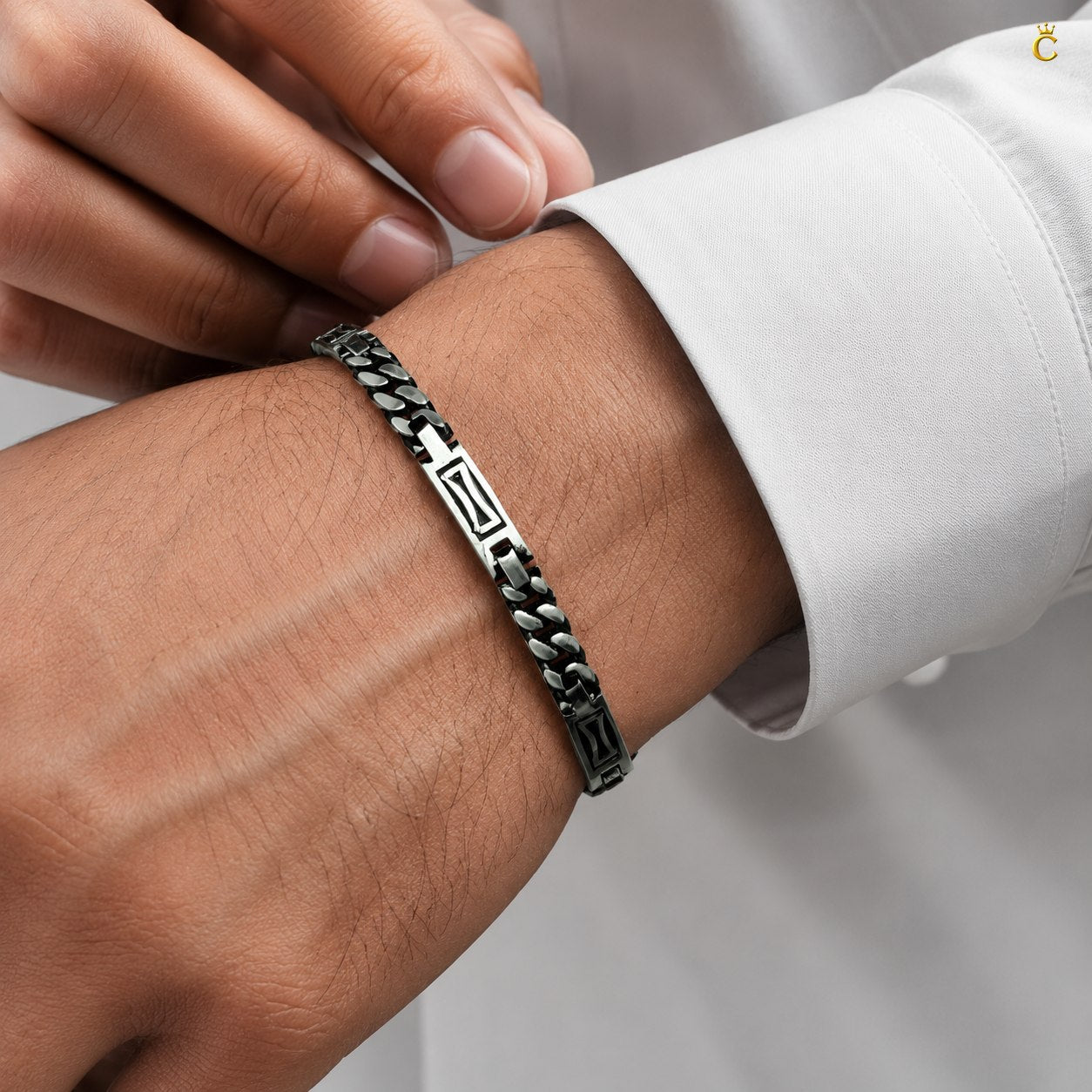 Silver Geometric Link Bracelet for Men